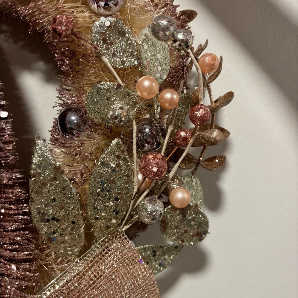 Rose Gold and Ivory Sisal Christmas Wreath Pearl Handmade